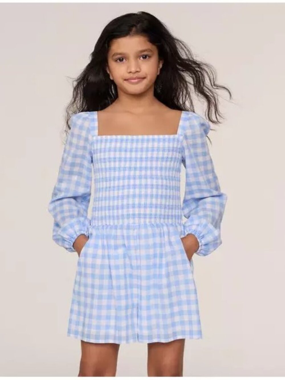 Janie and Jack The Emma Gingham Smocked Romper Blue White, Cotton size 6